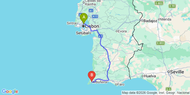 Map: Lisbon Airport (LIS) to Budens