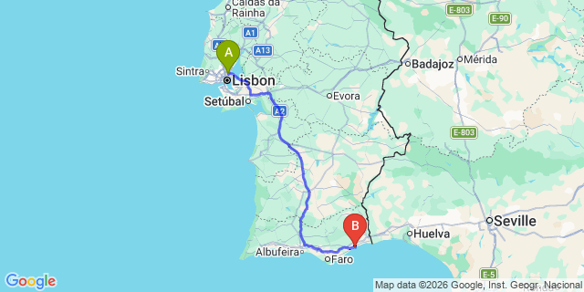 Map: Lisbon Airport (LIS) to Cabanas