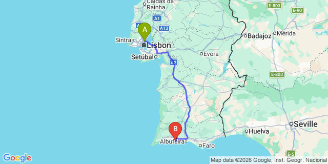 Map: Lisbon Airport (LIS) to Carvoeiro