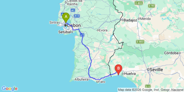 Map: Lisbon Airport (LIS) to El Rompido
