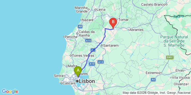 Map: Lisbon Airport (LIS) to Entroncamento