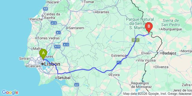 Map: Lisbon Airport (LIS) to Esperança
