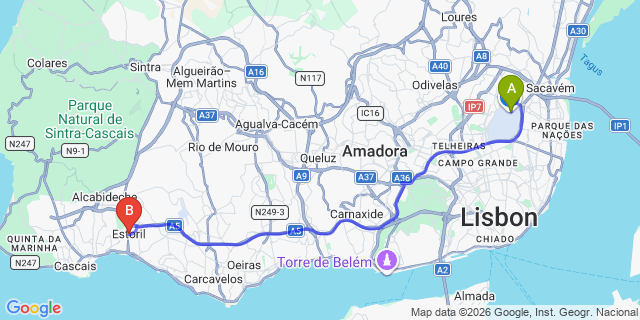 Map: Lisbon Airport (LIS) to Estoril