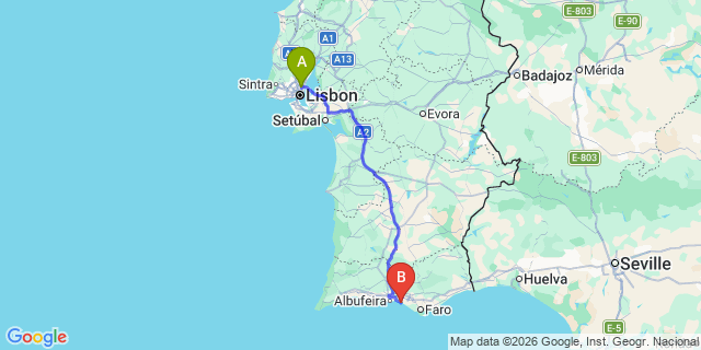 Map: Lisbon Airport (LIS) to Falesia