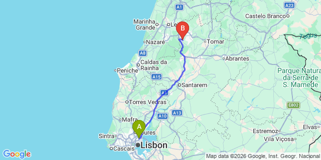 Map: Lisbon Airport (LIS) to Fatima