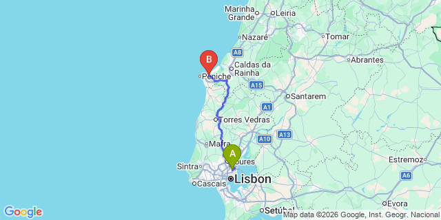 Map: Lisbon Airport (LIS) to Ferrel