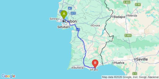 Map: Lisbon Airport (LIS) to Fuseta