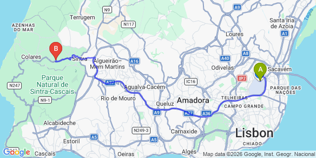 Map: Lisbon Airport (LIS) to Galamares