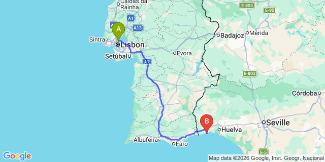 Map: Lisbon Airport (LIS) to Isla Antilla
