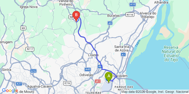 Map: Lisbon Airport (LIS) to Lousa (Lisbon)