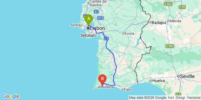 Map: Lisbon Airport (LIS) to Meia Praia