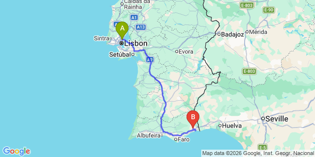 Map: Lisbon Airport (LIS) to Monte Rei