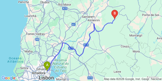 Map: Lisbon Airport (LIS) to Parreira