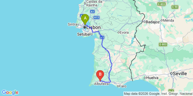 Map: Lisbon Airport (LIS) to Penina