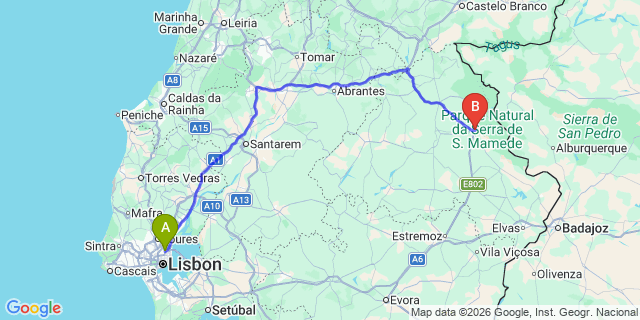 Map: Lisbon Airport (LIS) to Portalegre