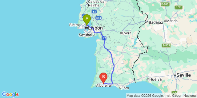 Map: Lisbon Airport (LIS) to Portimao