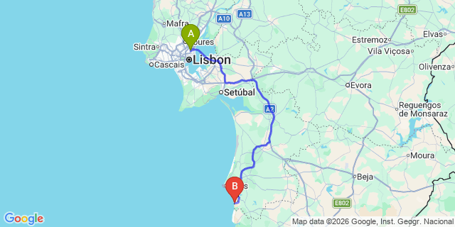 Map: Lisbon Airport (LIS) to Porto Covo