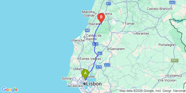 Map: Lisbon Airport (LIS) to Porto de Mós (Lisbon)