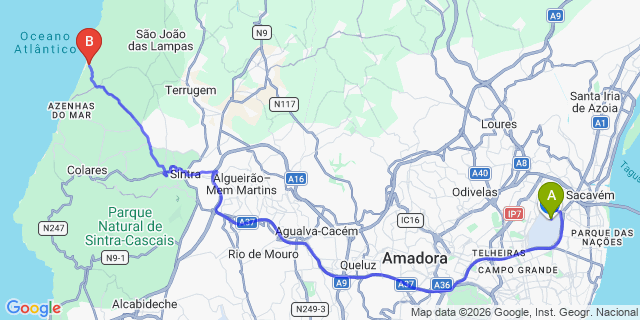 Map: Lisbon Airport (LIS) to Praia do Magoito