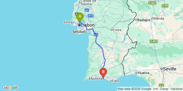 Map: Lisbon Airport (LIS) to Praia Oura