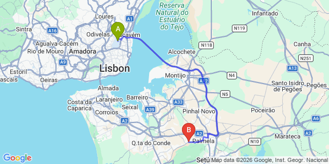 Map: Lisbon Airport (LIS) to Quinta do Anjo