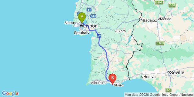 Map: Lisbon Airport (LIS) to Quinta do Lago