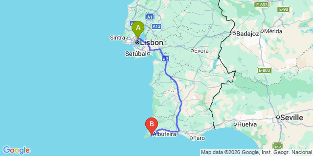 Map: Lisbon Airport (LIS) to Salema