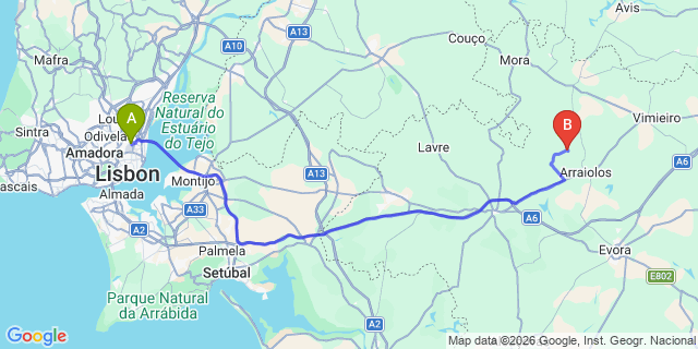 Map: Lisbon Airport (LIS) to Santana do Campo