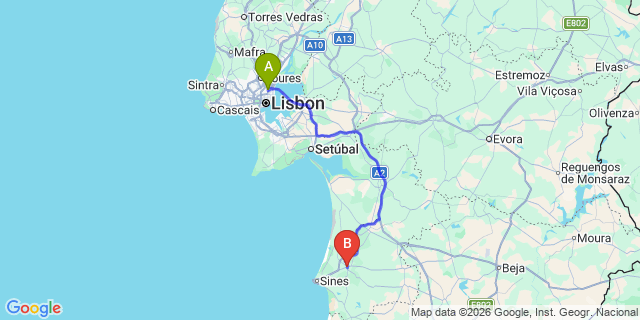 Map: Lisbon Airport (LIS) to Santiago do Cacém