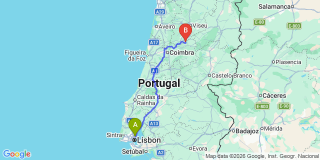 Map: Lisbon Airport (LIS) to Sevilha