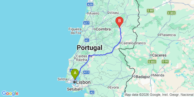 Map: Lisbon Airport (LIS) to Tortosendo