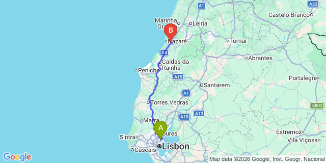 Map: Lisbon Airport (LIS) to Valado dos Frades