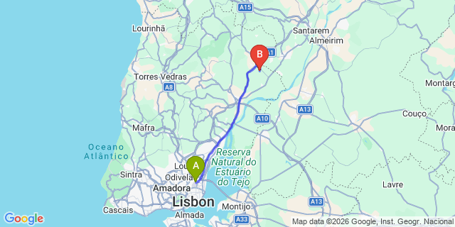 Map: Lisbon Airport (LIS) to Vale do Paraiso