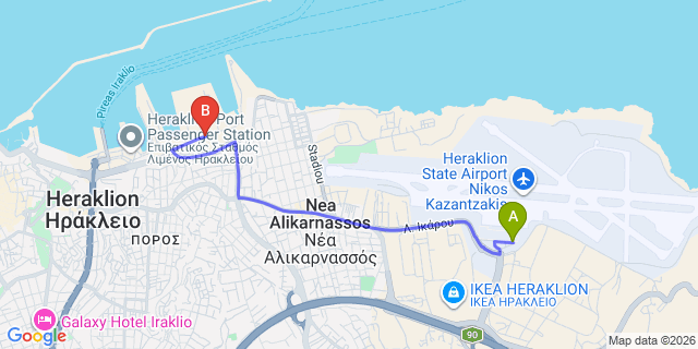 Map: Heraklion Airport (HER) to Heraklion Port