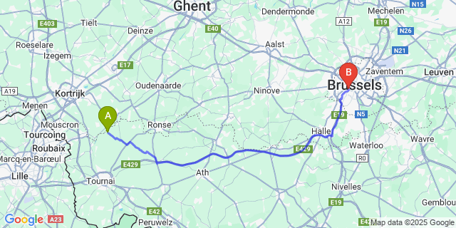 Map: Brussels Midi Train Station to Pottes