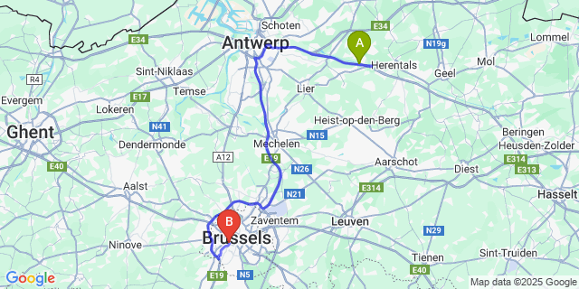 Map: Brussels Midi Train Station to Quartes