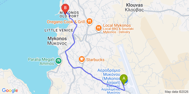 Map: Mykonos Airport (JMK) to cancelen