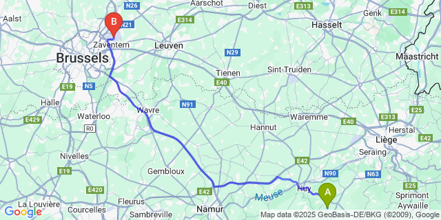 Map: Brussels Zaventem Airport (BRU) to Ramelot