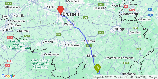 Map: Brussels Midi Train Station to Redu