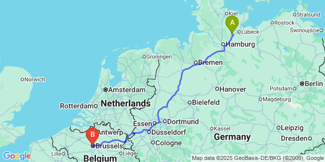 Map: Brussels Midi Train Station to Reet