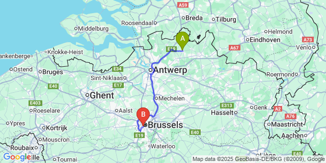 Map: Brussels Midi Train Station to Rijkevorsel