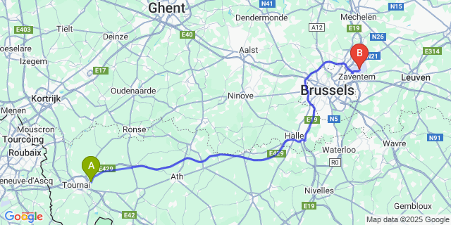 Map: Brussels Zaventem Airport (BRU) to Rumillies