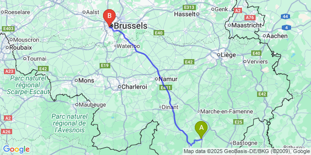 Map: Brussels Midi Train Station to Saint-Hubert