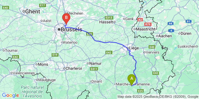 Map: Brussels Zaventem Airport (BRU) to Samrée