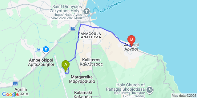 Map: Zakynthos Airport (ZTH) to Laganas Argassi
