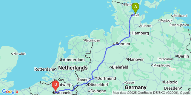 Map: Brussels Zaventem Airport (BRU) to Schönberg