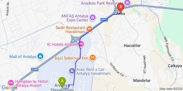 Map: Antalya Airport (AYT) to Aksu