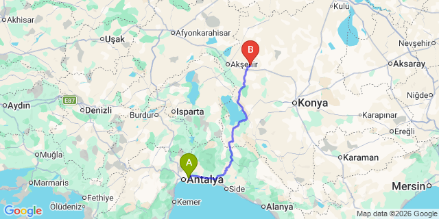 Map: Antalya Airport (AYT) to Bogazkent, Serik