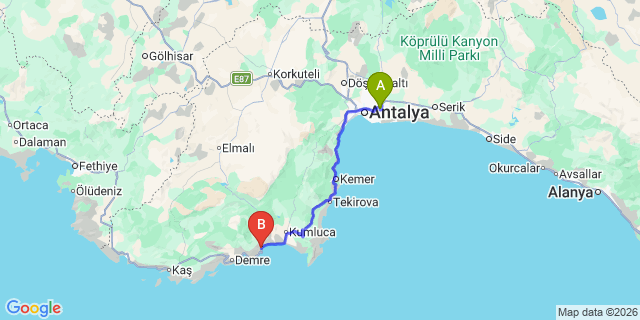Map: Antalya Airport (AYT) to Finike