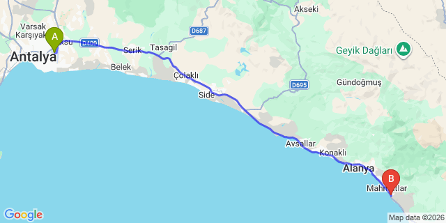 Map: Antalya Airport (AYT) to Kargicak